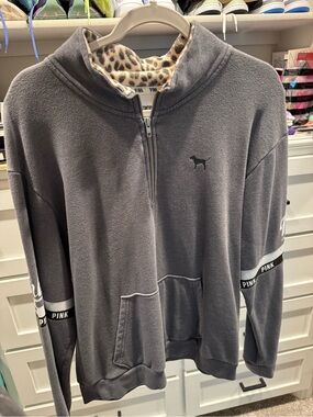 PINK Victoria's Secret Men’s Gray Quarter-Zip Pullover Sweater